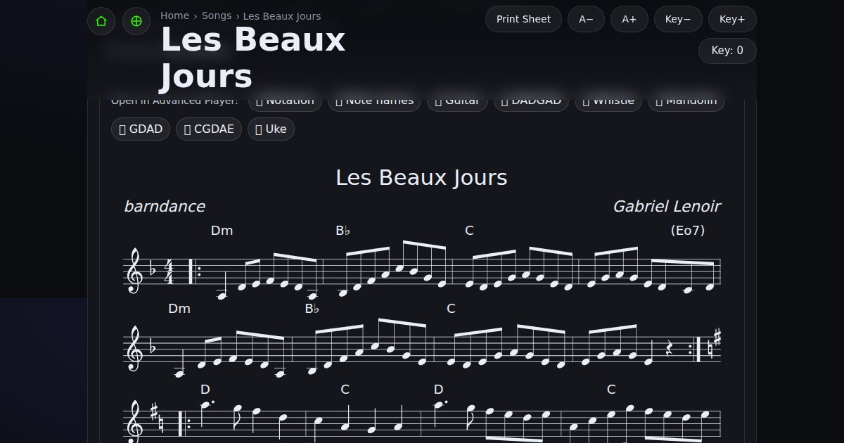 Les Beaux Jours with chords - barndance Dm – Session Trad Tune Explorer